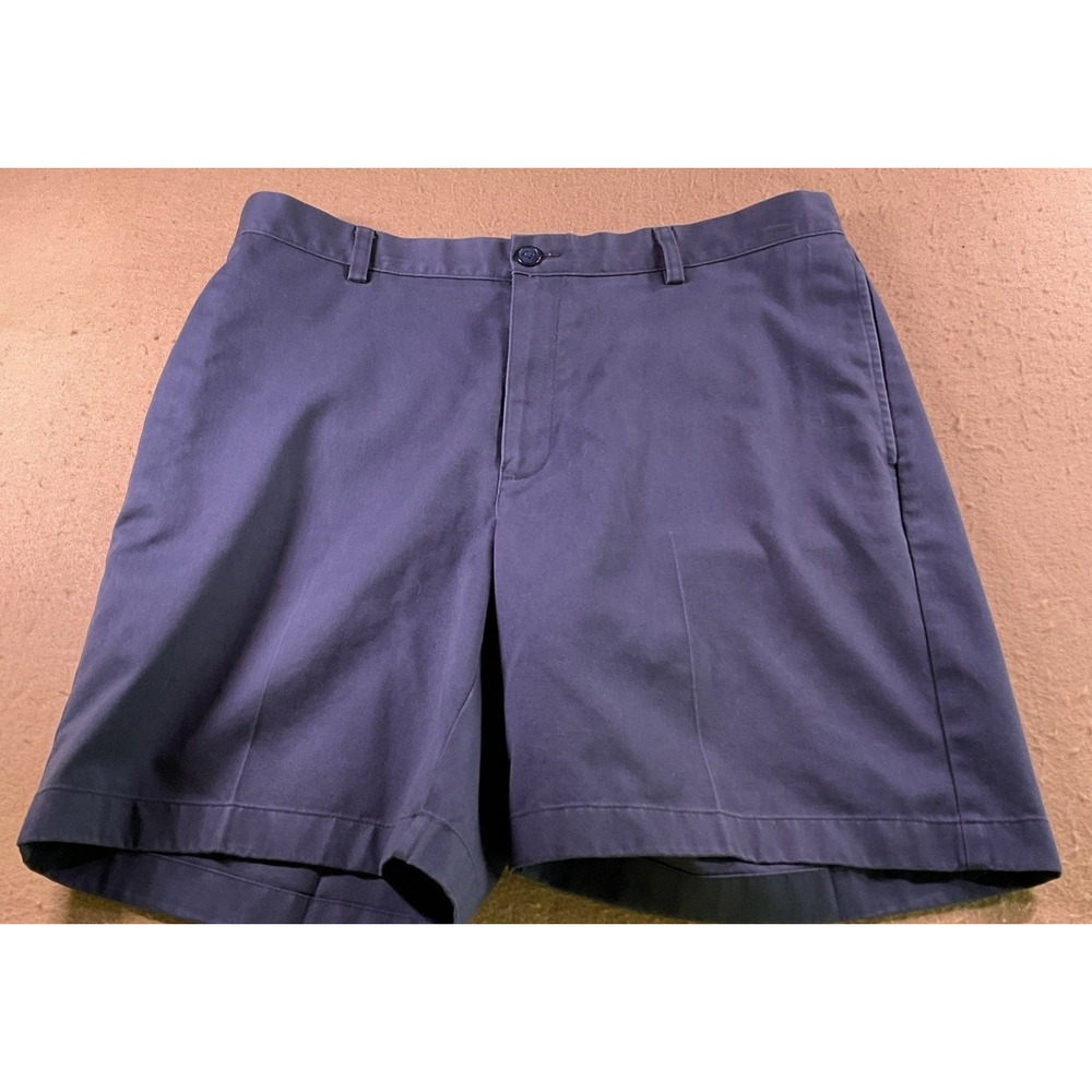 LL Bean Classic Fit Navy Blue Chino Shorts Mens 35 Cotton Flat Front 267793